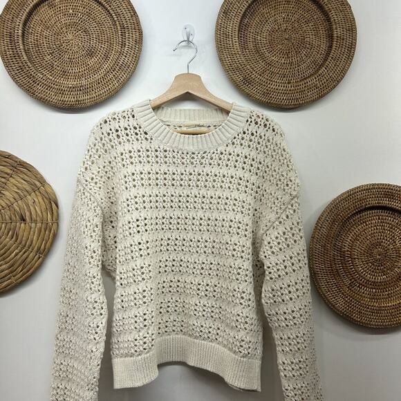 Universal Thread Neutral Off White Cream Open Knit Crew Neck Sweater XL Boho - Picture 3 of 6